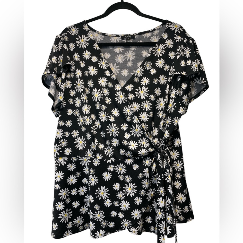 A.W.U Black and White Flutter Sleeve Wrap Blouse
